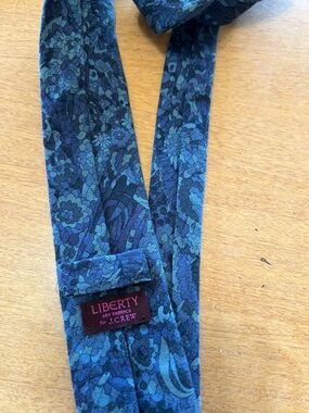 J. Crew Liberty Floral Navy and Teal Silk Tie